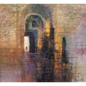 A. Q. Arif, 14 x 14 Inch, Oil On Canvas, Citiscape Painting, AC-AQ-613